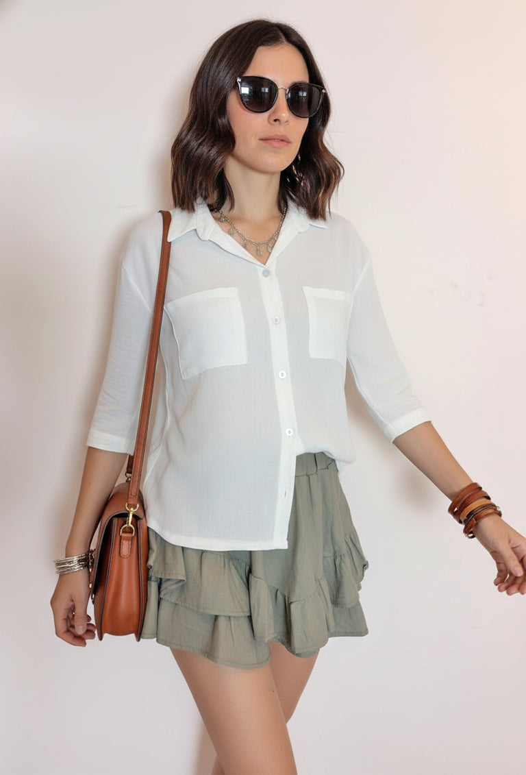 Camisa Lino Corta (Blanca,Natural,Rosa,Celeste,Negro)