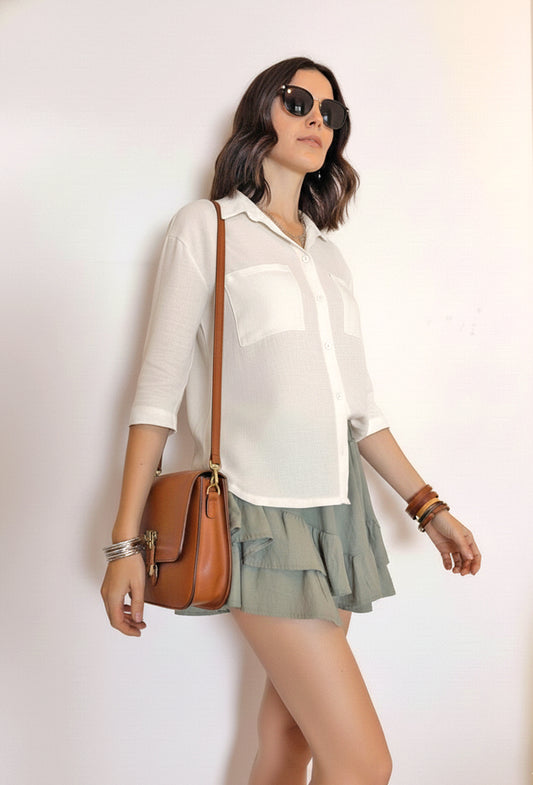 Camisa Lino Corta (Blanca,Natural,Rosa,Celeste,Negro)