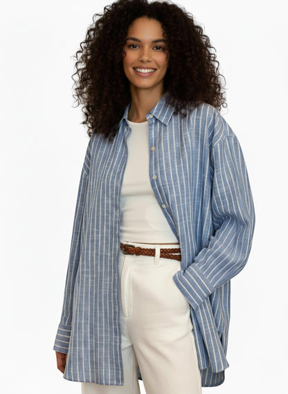 Camisa Importada Rayas Celeste