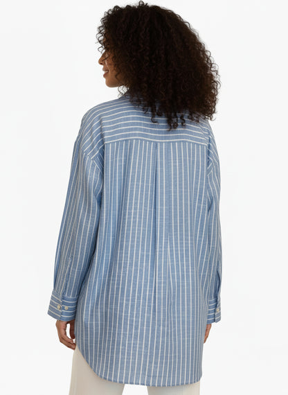 Camisa Importada Rayas Celeste