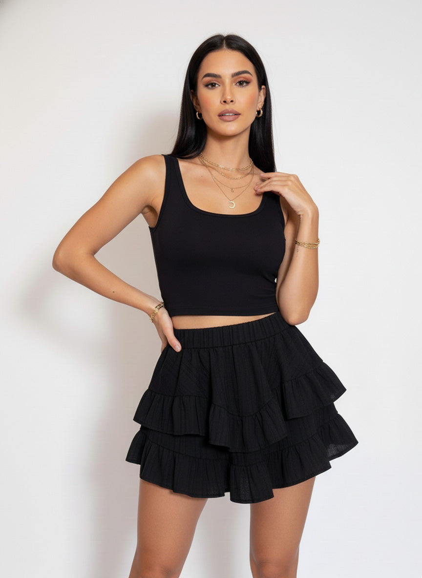 Short Pollera Volados Lino